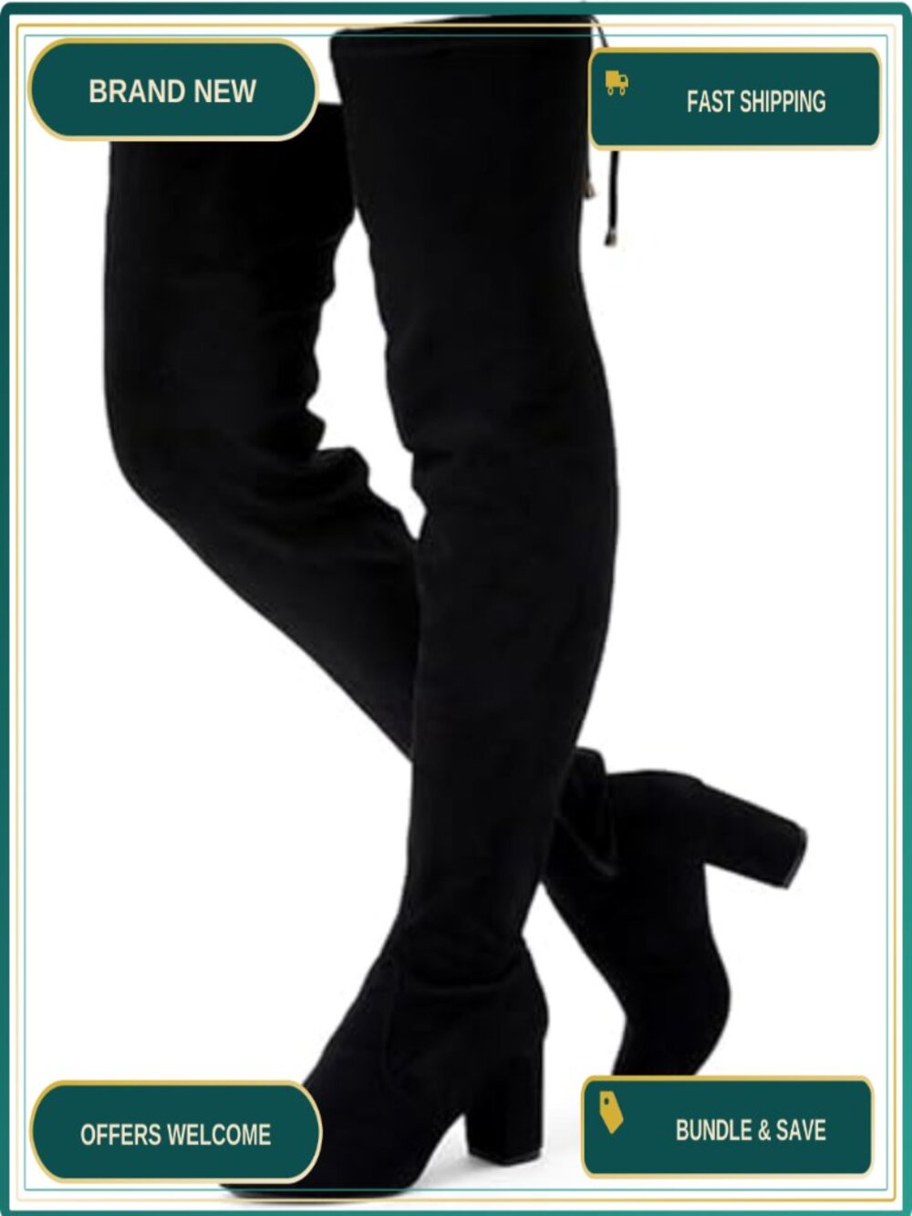 Over the Knee Thigh High Block Heel Boots Faux Suede Zip